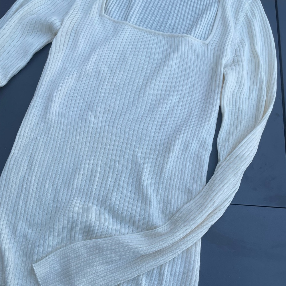And other stories cream ribbed square neck